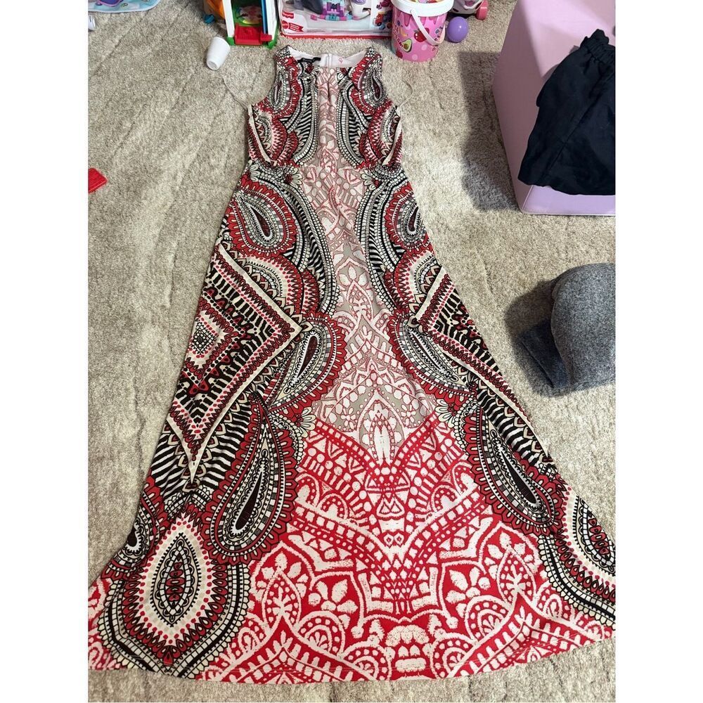 Suite7 Maxi Paisley Print Dress Petite Women's Size 8 Tan Black Red